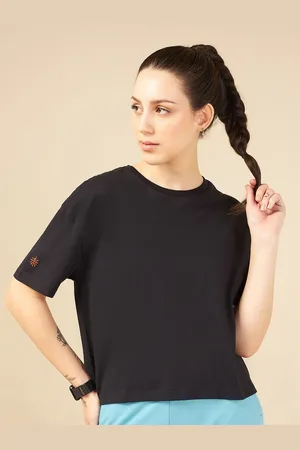 Cult Women Round Neck Solid Bio Finish Boxy Crop T-shirt