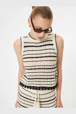 Koton Women Horizontal Striped Round Neck Acrylic Top