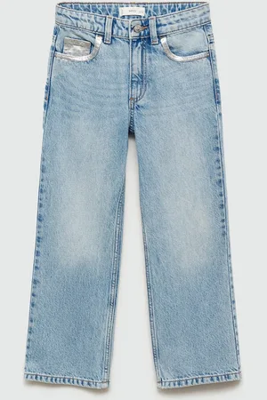 MANGO Girls Light Fade Cotton Jeans with Printed Detail