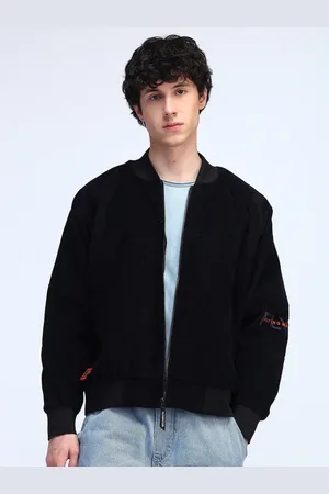Flying Machine Men Stand Collar Solid Casual Open Front Jacket