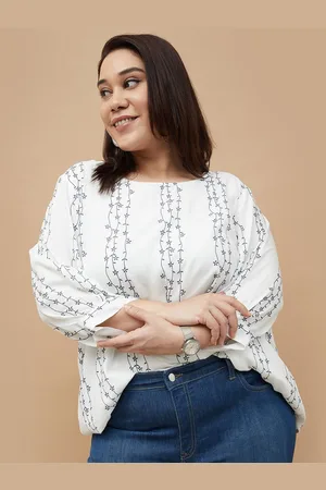 Lifestyle Women Plus Size Self Design Round Neck Top