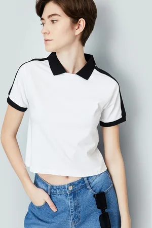 Max Collection Women Solid Polo Collar Cotton T-shirt