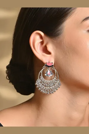 Fida Silver Plated Stone Studded & Beaded Circular Meenakari Chandbalis