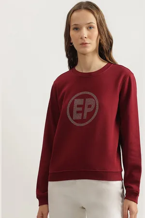 Elle Women Typography Printed Round Neck Cotton Pullover Sweatshirt