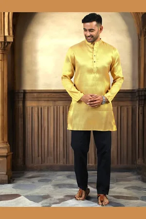 TATTVA Woven Design Band Collar Straight Kurta