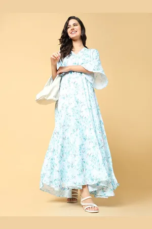 SHOWOFF Women Floral Printed V-neck Bell Sleeve Fit & Flare Maxi Dress
