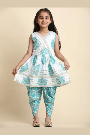 SHIJILA Girls Floral Printed A-Line Kurta with Dhoti Pants