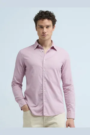 Flying Machine Men Spread Collar Solid Cotton Slim Fit Casual Shirt