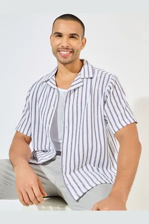 Styli Men Yarn Dyed Stripe Resort Collar Relaxed Fit Shirt