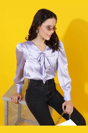 KOTTY Women Solid Tie-Up Neck Satin Top