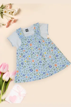 MeeMee Kids-Girls Floral Printed Pinafore Dress