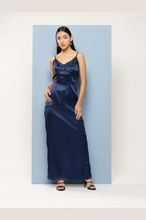 Chemistry Satin Finish Strappy Slit-Detail Sheath Maxi Dress