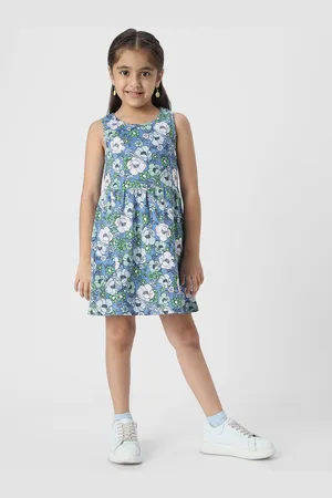 Nauti Nati Girls Floral Print Sleeveless Round Neck Cotton A-Line Dress