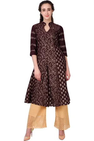 EZIS FASHION Women Brown Floral Printed Pure Cotton Kurta