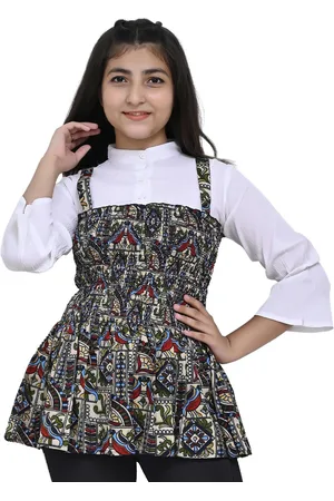 BAESD Girls Abstract Printed Mandarin Collar Top