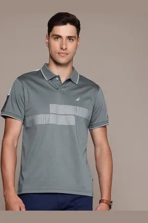 Nautica Men Striped Polo Collar Pure Cotton T-shirt with Reflective Detail