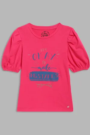 Blue Giraffe Girls Typography Printed Round Neck Cotton Top