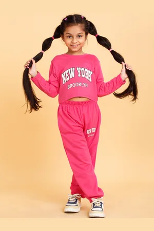 HERE&NOW Girls Printed Crop Top with Trouser