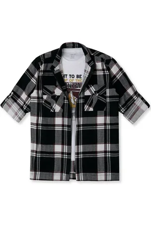 CAVIO Boys Spread Collar Tartan Checked Cotton Casual Shirt & T-Shirt