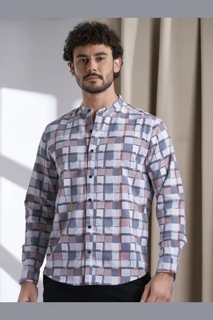 VALEN CLUB Men India Slim Mandarin Collar Geometric Printed Cotton Casual Shirt