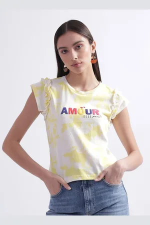 Elle Women Tie and Dye Round Neck Pure Cotton T-shirt