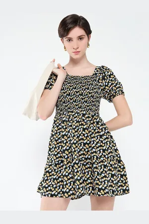 SHOWOFF Women Floral Printed Puff Sleeve Fit & Flare Mini Dress