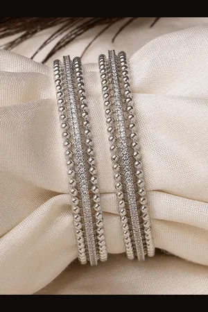karatcart Set Of 2 Silver-Plated Cubic Zirconia Studded Bangles