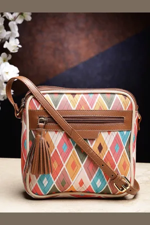 Sangria Women Abstract Printed Structured Zip Detail Sling Bag