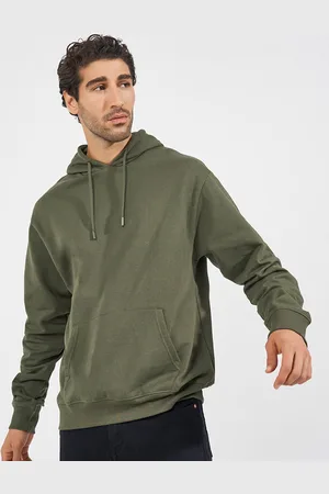 Styli Men Solid Relaxed Fit Hooded Pullover Sweatshirt