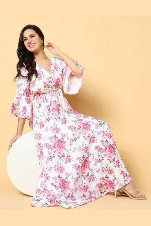 SHOWOFF Women Floral Printed Bell Sleeve Fit & Flare Maxi Dress