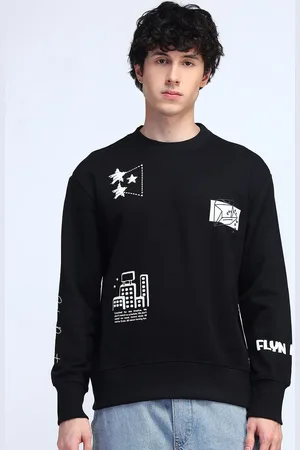 Flying Machine Men Abstract Printed Round Neck Cotton Pullover Sweatshirt