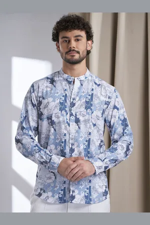 VALEN CLUB Men India Slim Mandarin Collar Floral Printed Cotton Casual Shirt