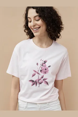 Lifestyle Women Floral Printed Round Neck Cotton Top