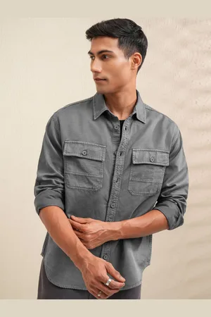 LocoMotive Premium Men Dyed Washed Utility Pocket Overshirt