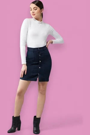 DressBerry Women Above Knee-Length Stretchable A-line Mini Denim Skirt
