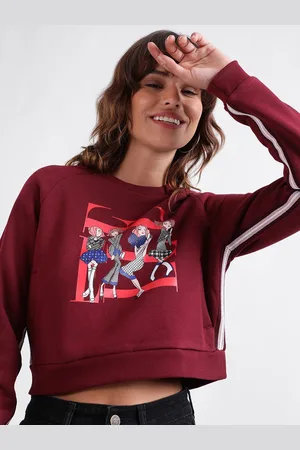 Elle Women Graphic Printed Round Neck Cotton Pullover Sweatshirt