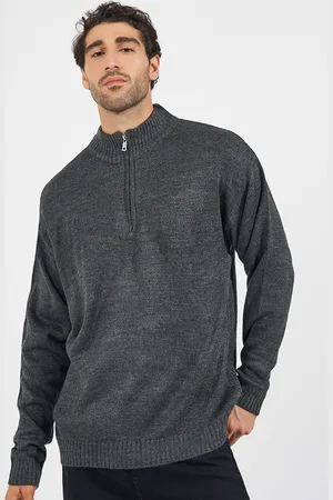 Styli Men Mock Collar Half Zipper Sweater