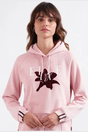Elle Women Floral Printed Hood Cotton Pullover Sweatshirt