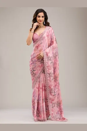 Koskii Beads and Stones Floral Printed Pure Georgette Saree