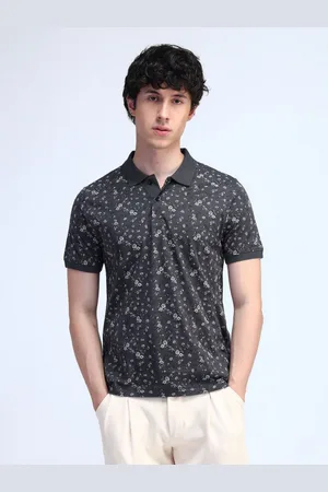 Flying Machine Men Floral Printed Polo Collar Cotton T-shirt