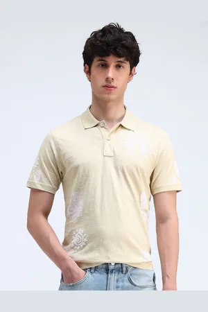 Flying Machine Men Solid Polo Collar Cotton Relaxed Fit T-shirt