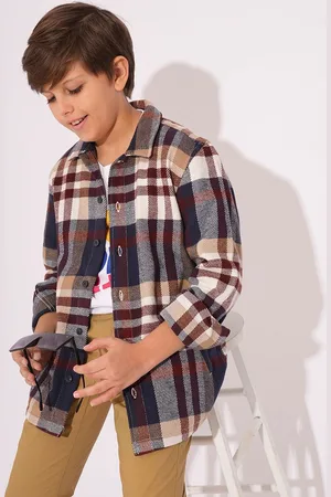 JACK & JONES Boys Spread Collar Tartan Checked Cotton Casual Shirt