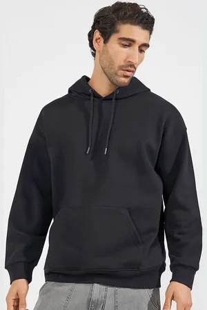 Styli Men Solid Relaxed Fit Hooded Pullover Sweatshirt