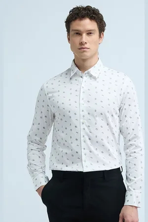 Flying Machine Men Spread Collar Abstract Printed Cotton Slim Fit Formal Shirt