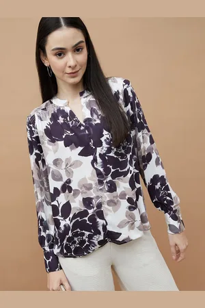 Lifestyle Women Floral Printed Mandarin Collar Top