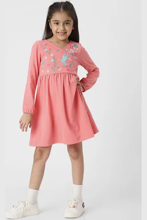 Nauti Nati Girls Cotton Embroidered Puff Sleeve Fit and Flare Dress