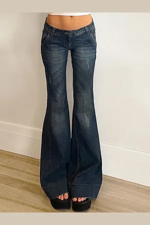 LULU & SKY Women Flared Low-Rise Low Distress Light Fade Jeans