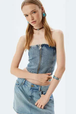 Koton Women Solid Strapless Cotton Top