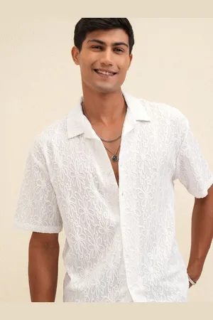 LocoMotive Premium Men Knitted Jacquard Cuban Collar Relaxed Shirt