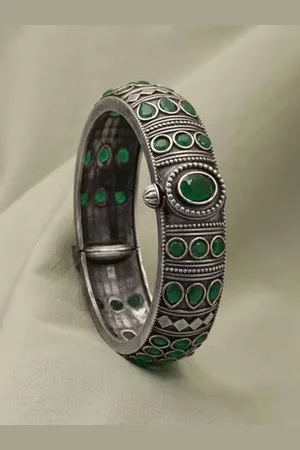 The Pari Silver-Plated Stone Studded Oxidised Bangle